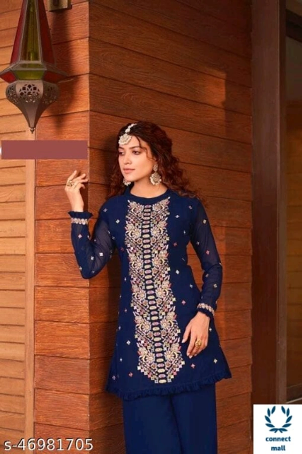Banita Voguish Sharara - Free Size, Navy Blue, Georgette, Embroidered, Pack of :1